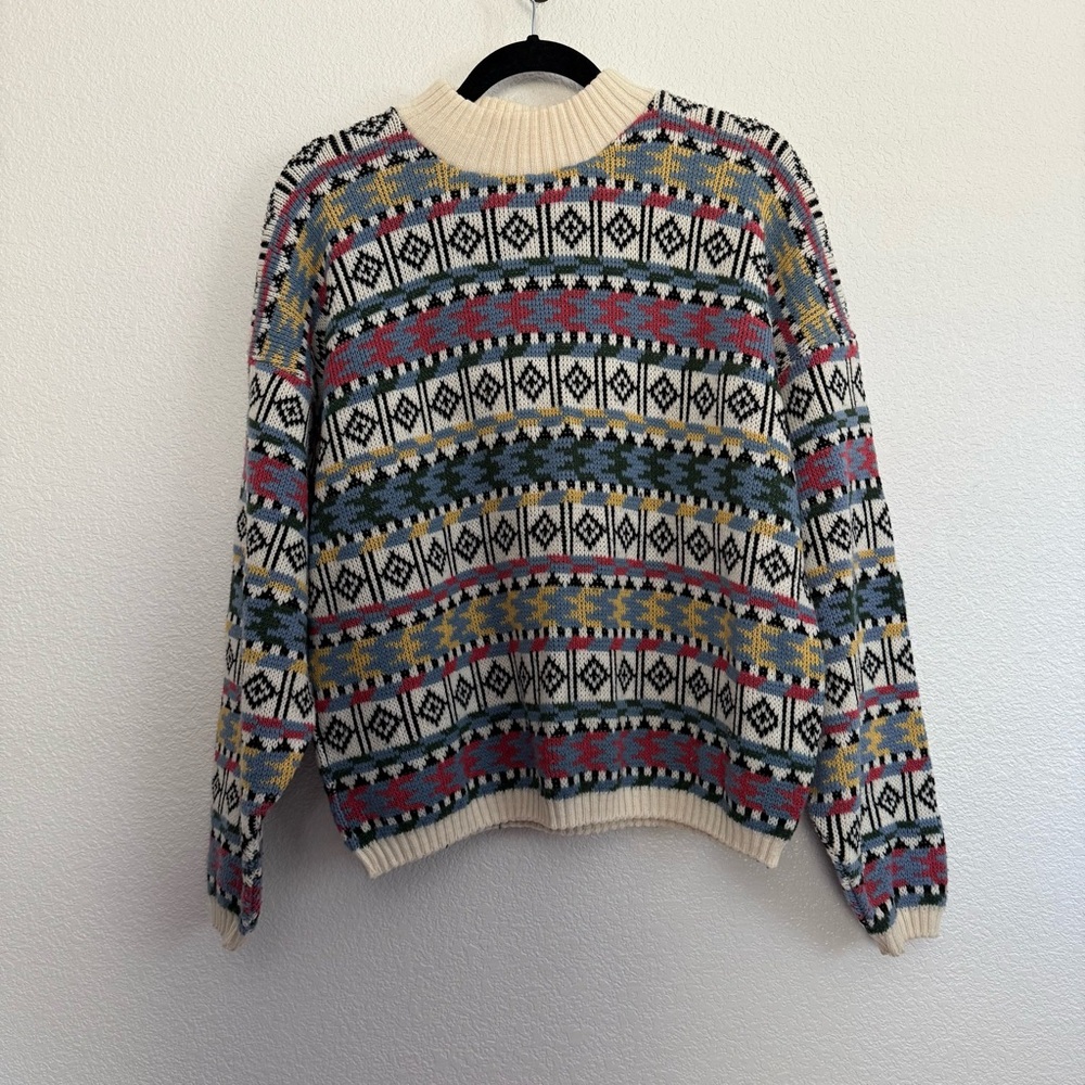 Vintage 90s Liberty Knits Patterned Knit Pullover Sweater Medium